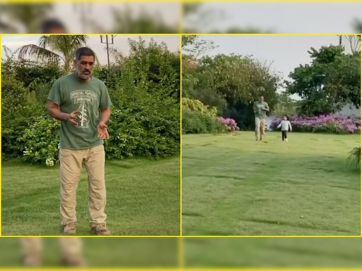 WATCH: A grey-bearded MS Dhoni enjoys playtime with Ziva Dhoni inside his Ranchi farmhouse