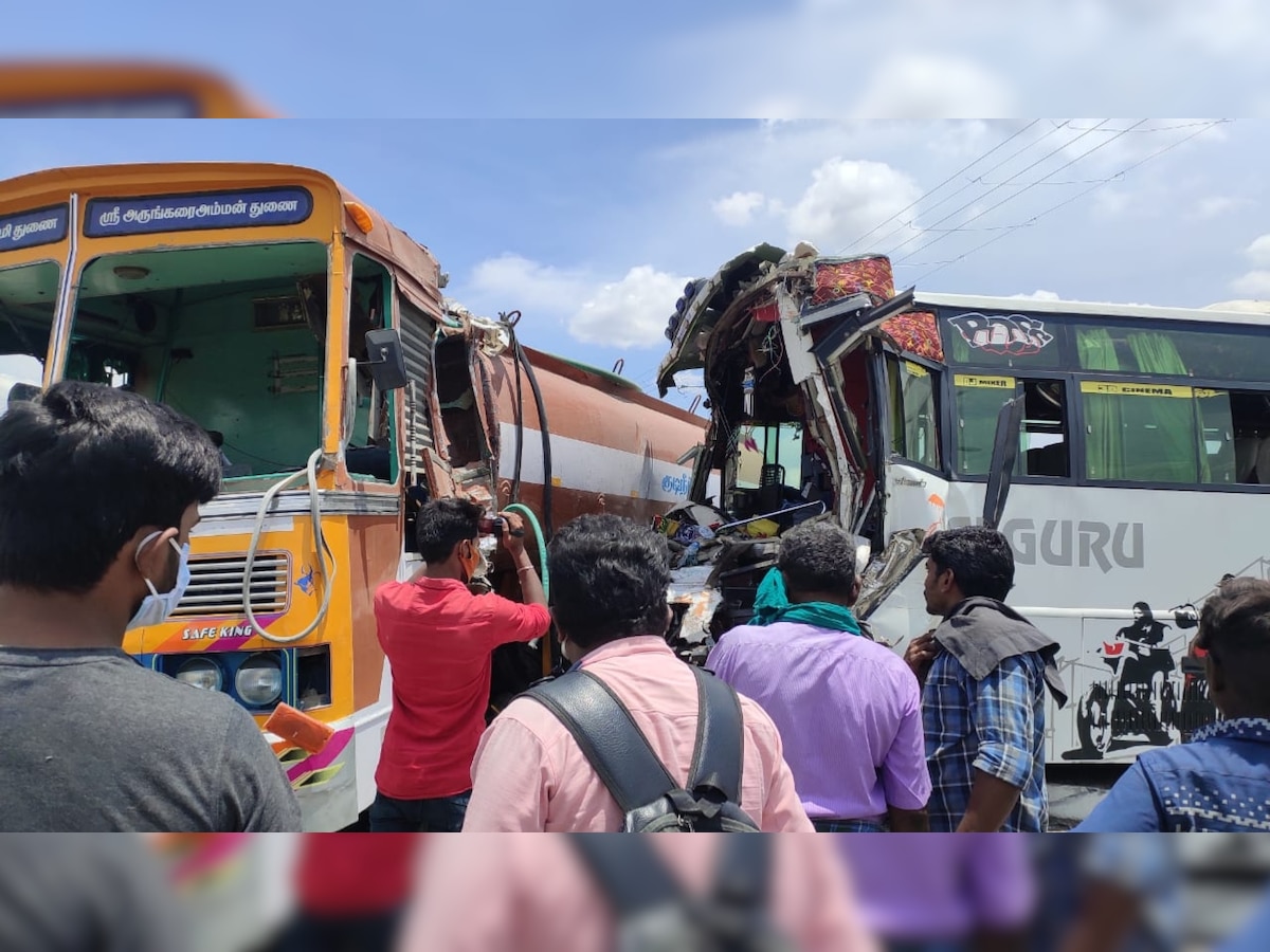 TN: Private bus carrying stranded citizens of Kerala collides with water tanker on Karur-Salem highway, 25 injured 