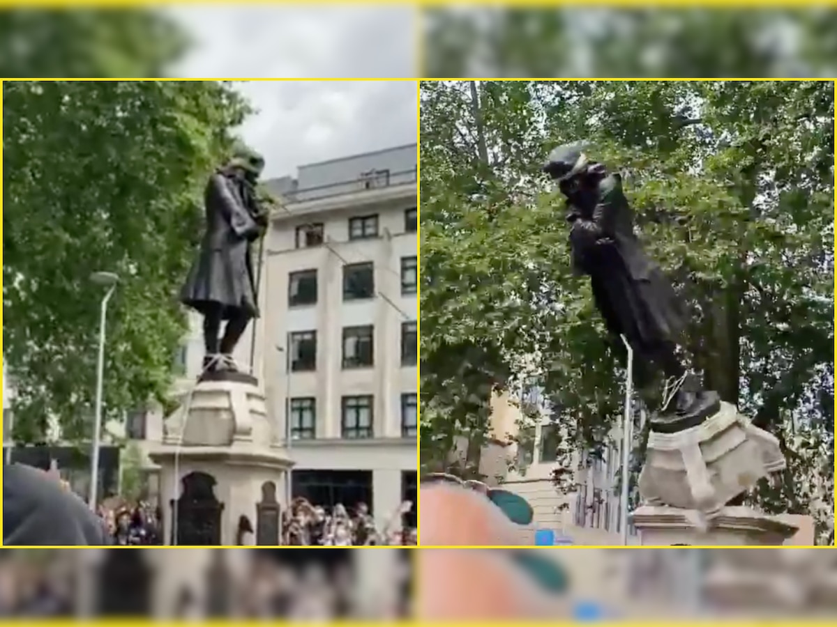 WATCH: Anti-racism protesters topple slave trader Edward Colston's statue in UK's Bristol, throw it in harbour