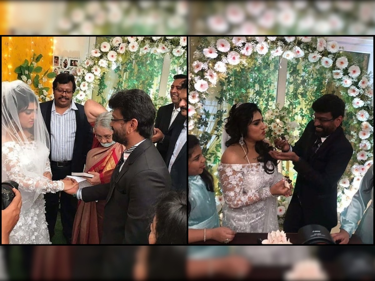 Actress Vanitha Vijaykumar-Peter Paul get married in a Christian wedding