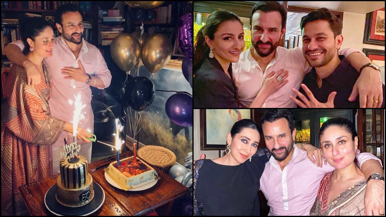Inside Photos Kareena Turns Perfect Host For Saif S 50th Birthday Party Cuts Cake Featuring Sara Ibrahim Taimur 50th birthday party