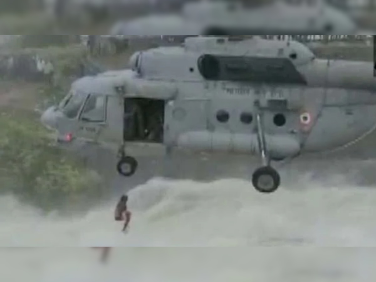 WATCH: IAF Mi-17 chopper heroically rescues man from heavy water flow at Khutaghat Dam in Chhattisgarh