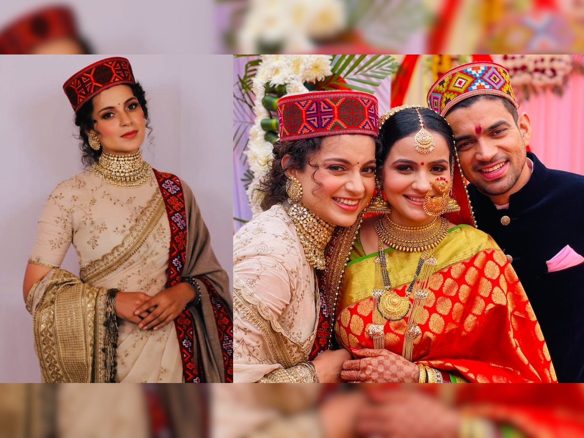 Kangana Ranaut dons traditional Pahadi outfit for brother Aksht's wedding reception