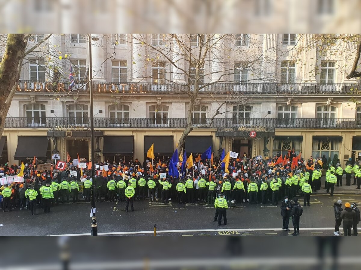 Khalistani flags raised at protest outside Indian mission in UK, 13 arrested