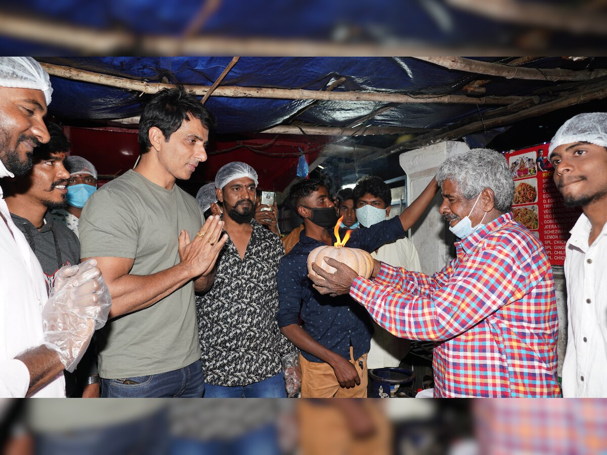 In Pics: Sonu Sood pays surprise visit to fan's roadside food stall in Hyderabad