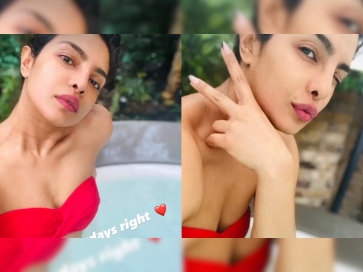 Priyanka Chopra chills in pool donning a red bikini ahead of the launch of her haircare line 'Anamoly'