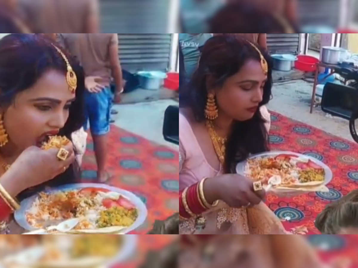 Viral video: Woman caught hogging food at a wedding, reacts hilariously in front of camera - Watch