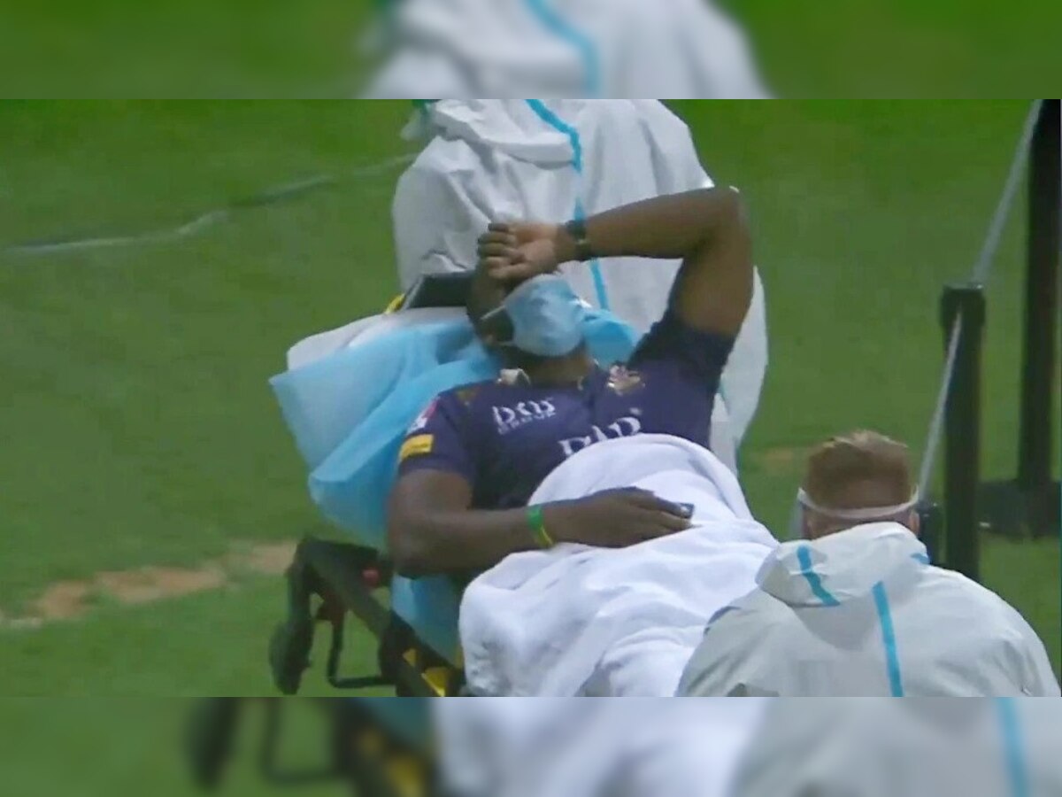 PSL 2021: Andre Russell stretchered off the field after getting hit on helmet