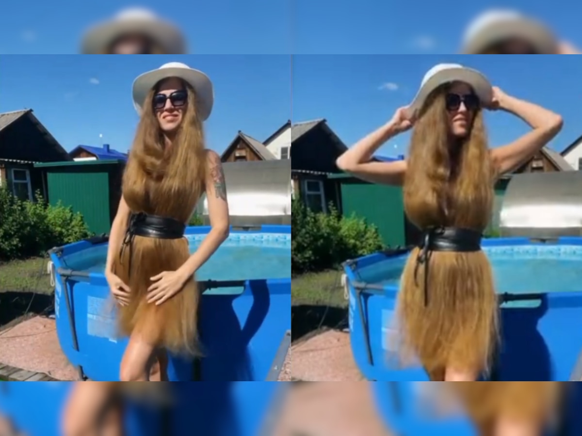 Girl wears her long hair as dress, VIRAL video leaves netizens amazed