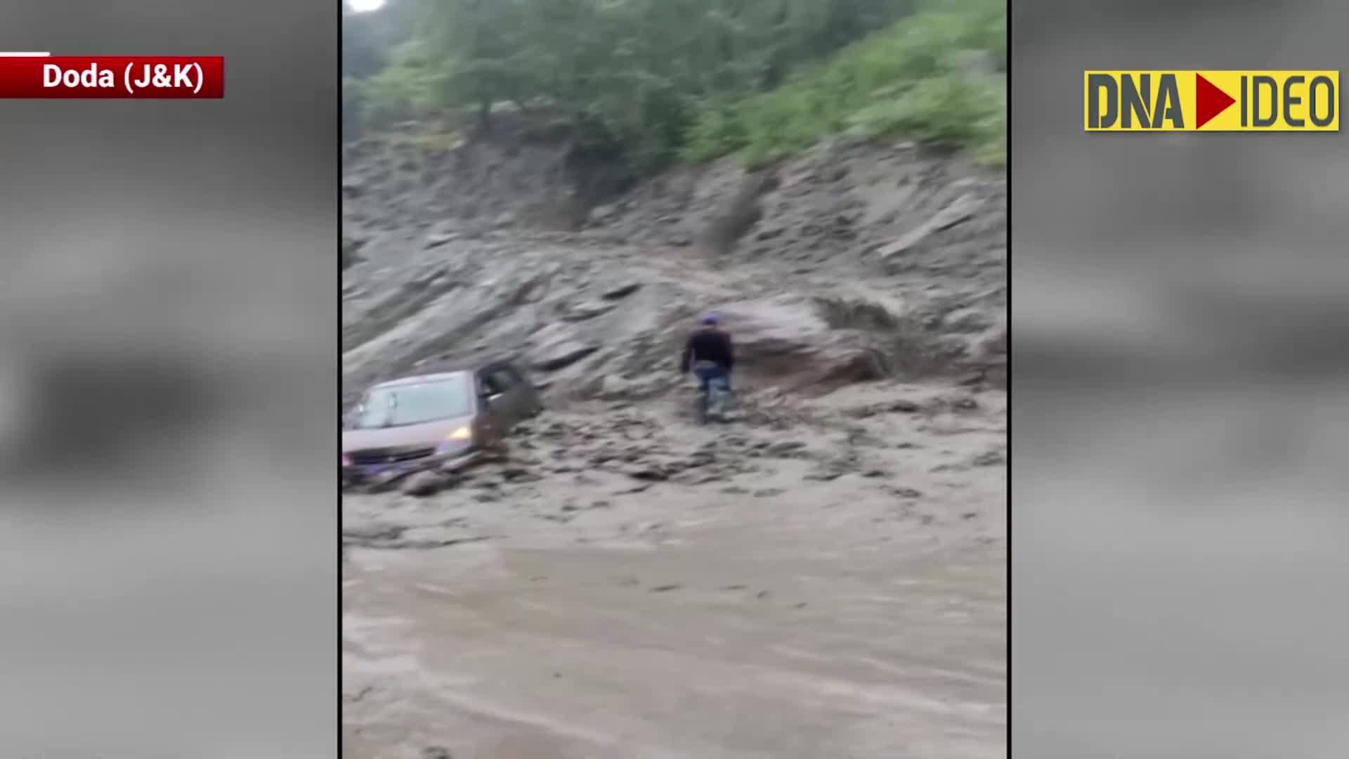 Watch: Car gets stuck in flash floods in J&K's Doda