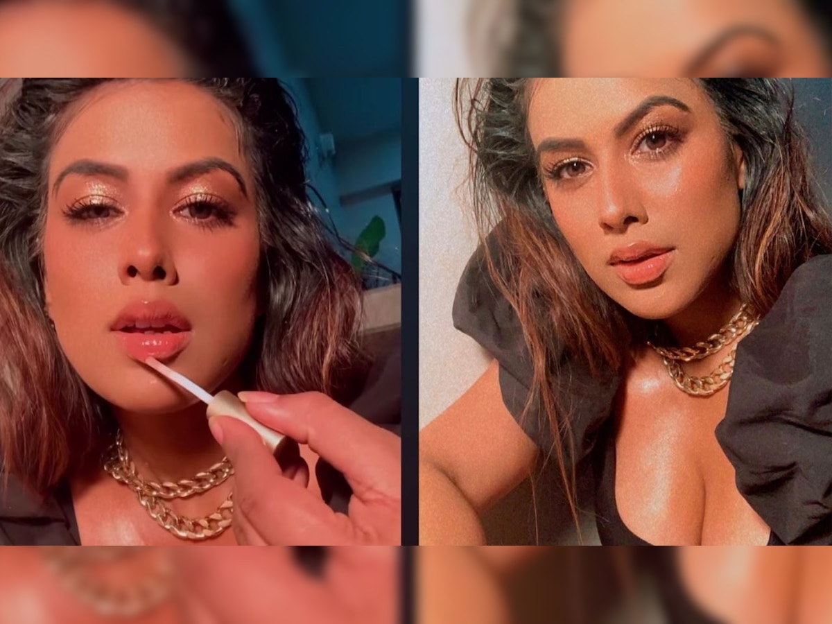 Nia Sharma looks stunning in black top with plunging neckline, shares sensual video of her golden hued makeup - watch