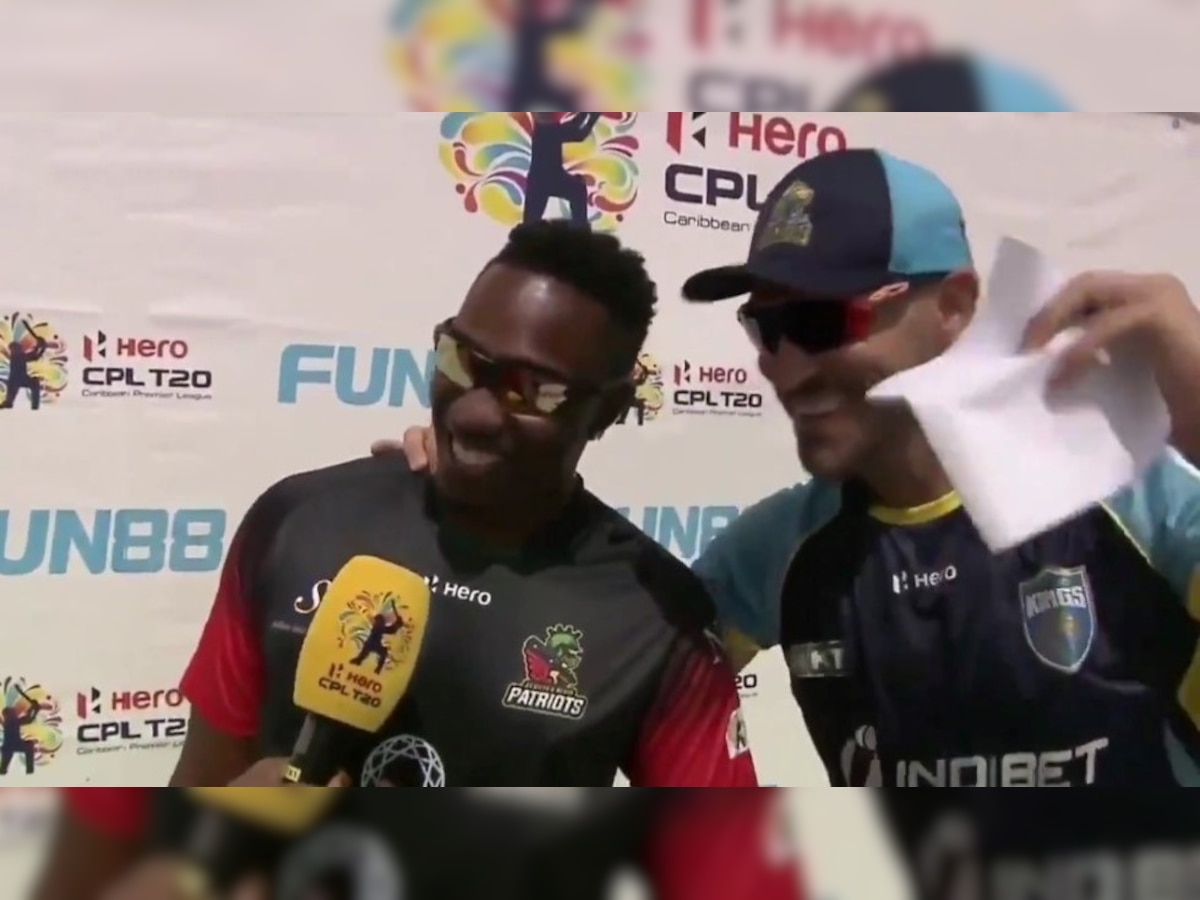 Watch: Dwayne Bravo sings 'We are Chennai boys, making all the noise...' in CPL game at toss along with Faf du Plessis