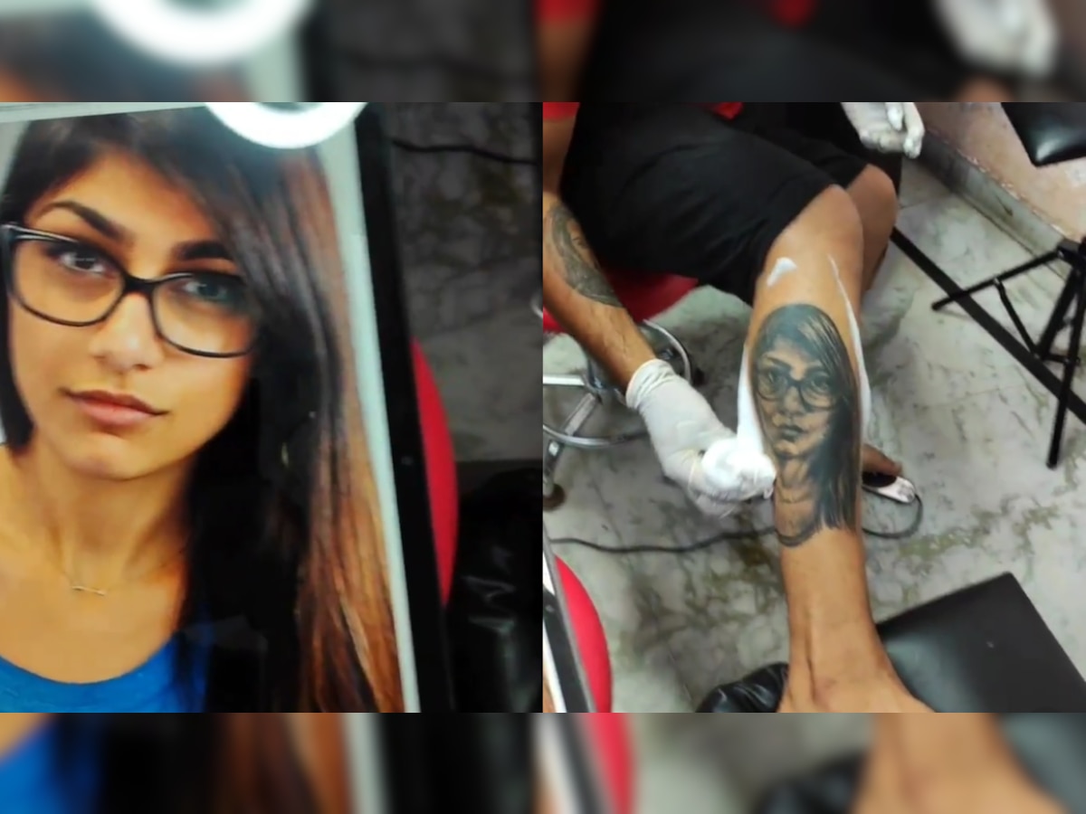 Native American Porn Stars Glasses - Indian fan gets pornstar Mia Khalifa's face tattooed on his leg - Check out  her reaction