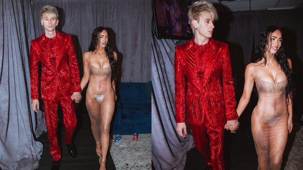 megan fox sheer dress vma Megan Fox Wears Naked See-Through Dress to 2021 MTV VMAs with Machine Gun Kelly