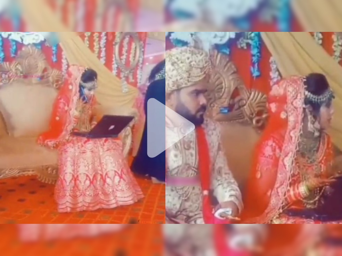 Shaadi ke beech mein boss ki call: Workaholic bride ignores groom, amuses netizens - Watch viral video