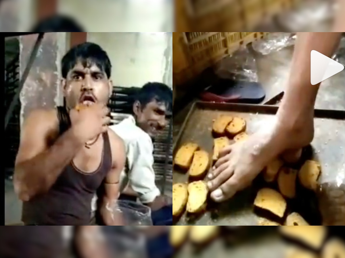 Think twice before you eat! Factory workers step, lick toast before packing - WATCH viral video