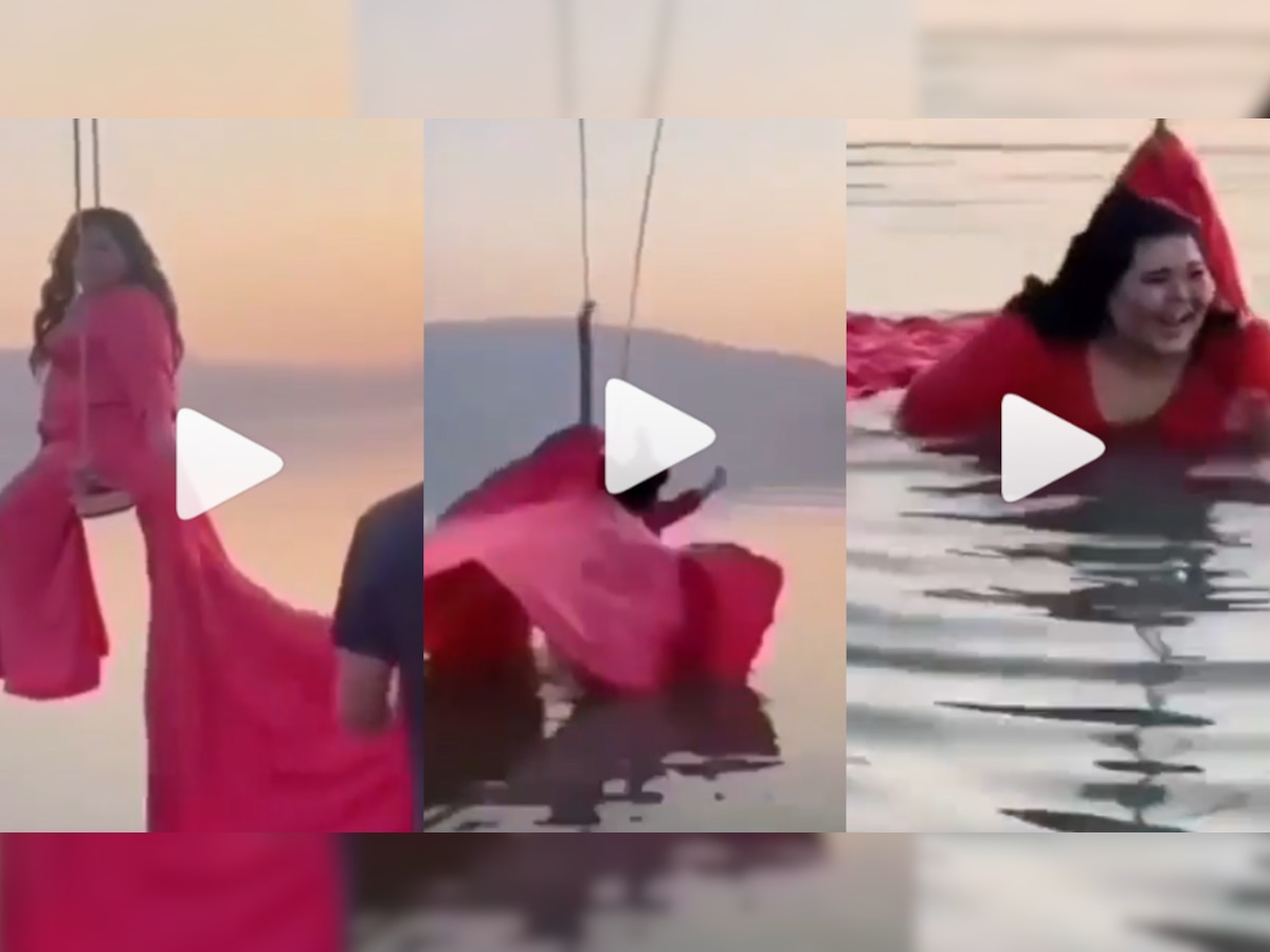 Viral: Woman falls in river while getting photoshoot done in saree - WATCH hilarious video