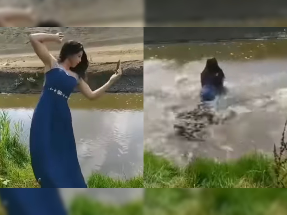 Viral: Girl falls in muddy water while clicking selfie in gown - WATCH hilarious video