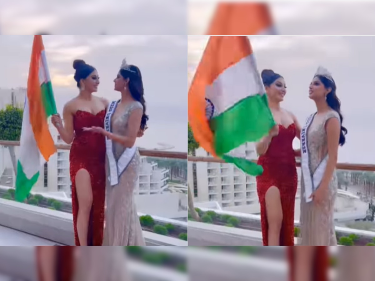 Urbadhi Rautrla Porn Pics - Urvashi Rautela holds Indian flag with Miss Universe 2021 winner Harnaaz  Sandhu â€“ WATCH