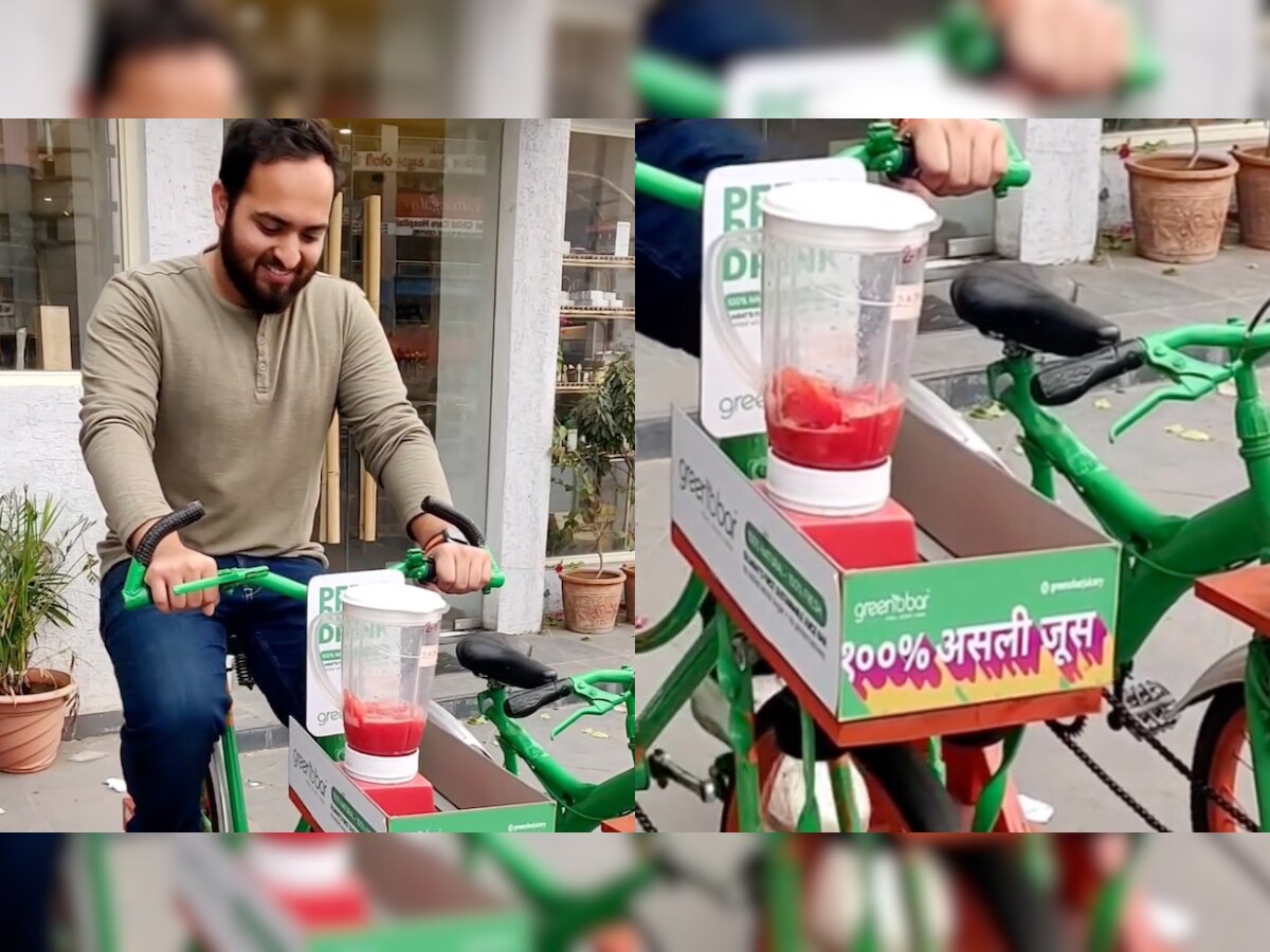 Customers cycle to blend fruit juice at Ahmedabad shop - Video goes VIRAL