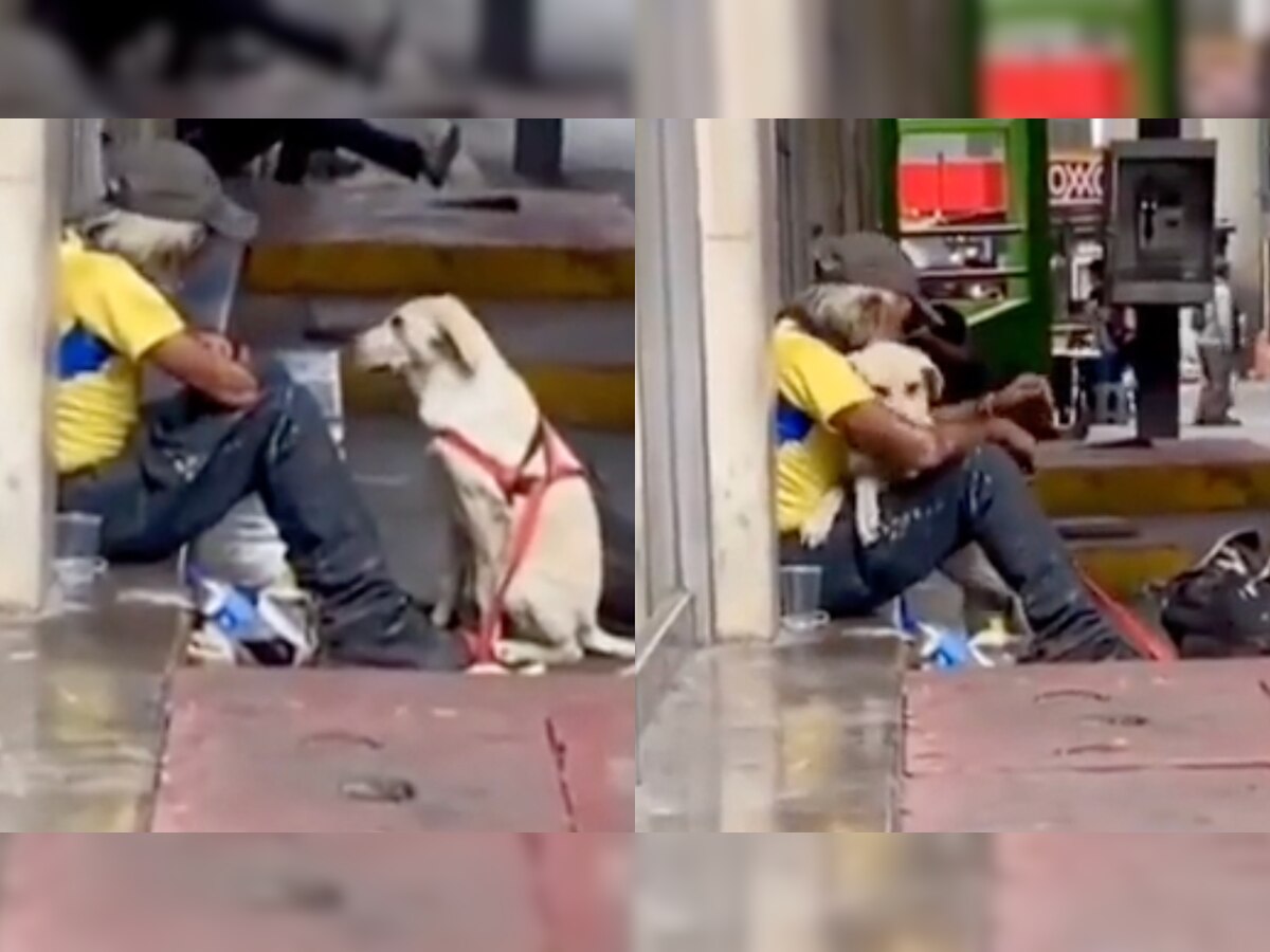 Homeless man gets hugged by a dog, leaves netizens in tears - WATCH viral video