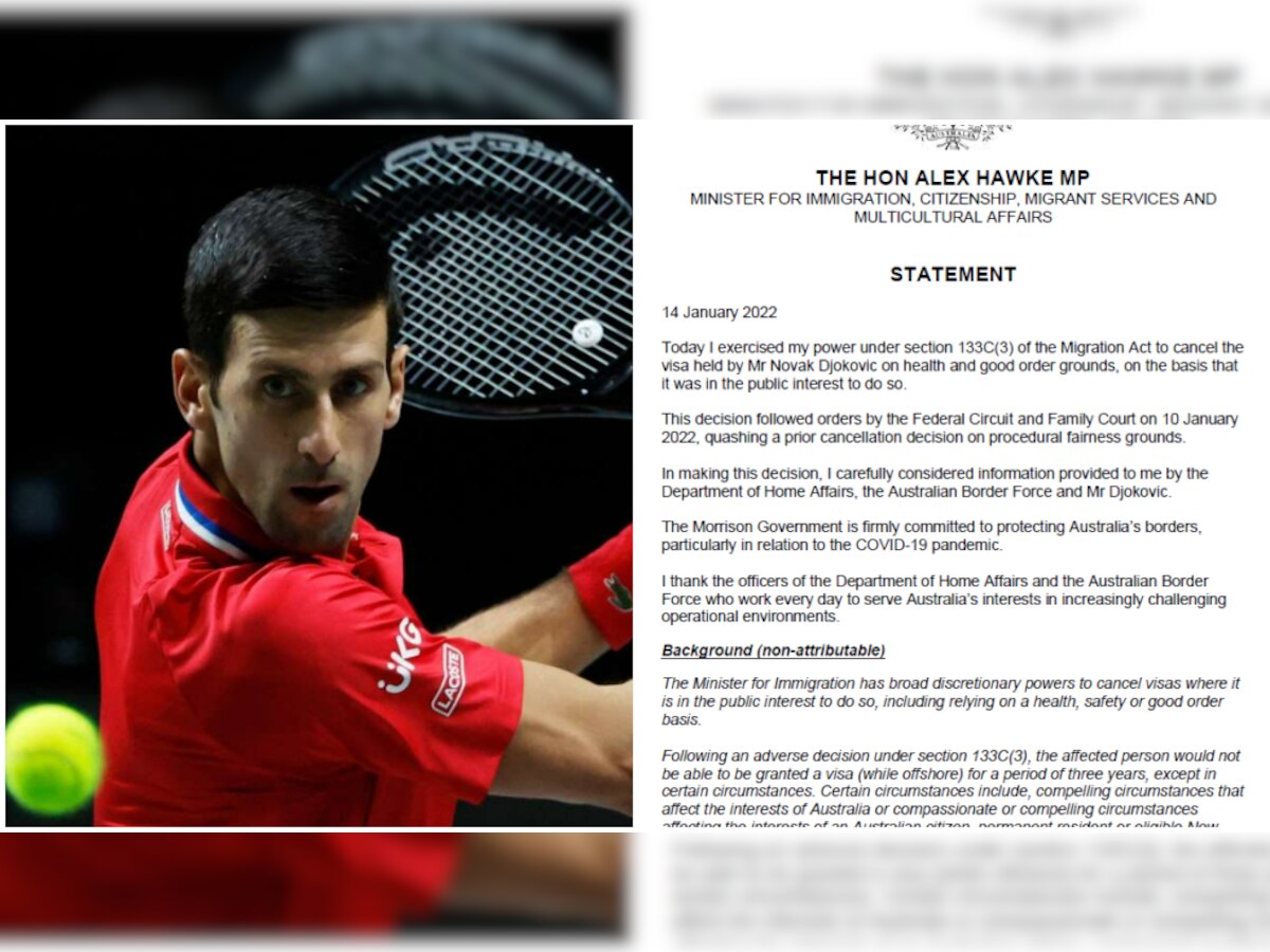 Novak Djokovic's visa cancelled again, Australian government said THIS in their statement