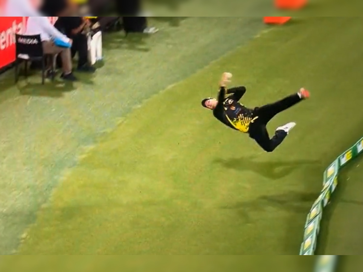 Watch: Australia's Steve Smith tries to stop a six, suffers concussion after fall