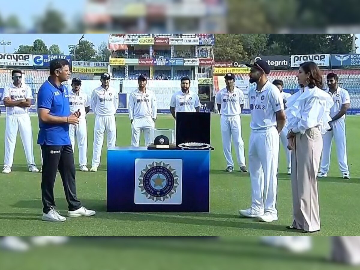 IND vs SL: With Anushka Sharma by his side, Virat Kohli felicitated by childhood hero Rahul Dravid on 100th Test