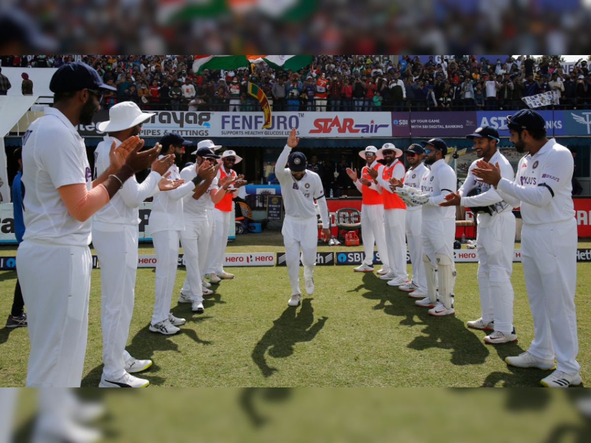 IND vs SL: Team India members give Virat Kohli guard of honour for his 100th Test - WATCH