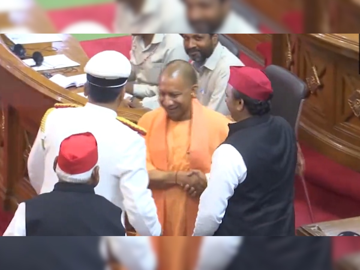 UP CM Yogi Adityanath, Akhilesh Yadav greet each other with a smile in UP Assembly - WATCH