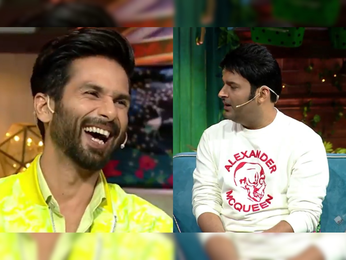 Jersey actor Shahid Kapoor reacts as Kapil Sharma roasts him in front of dad Pankaj Kapoor