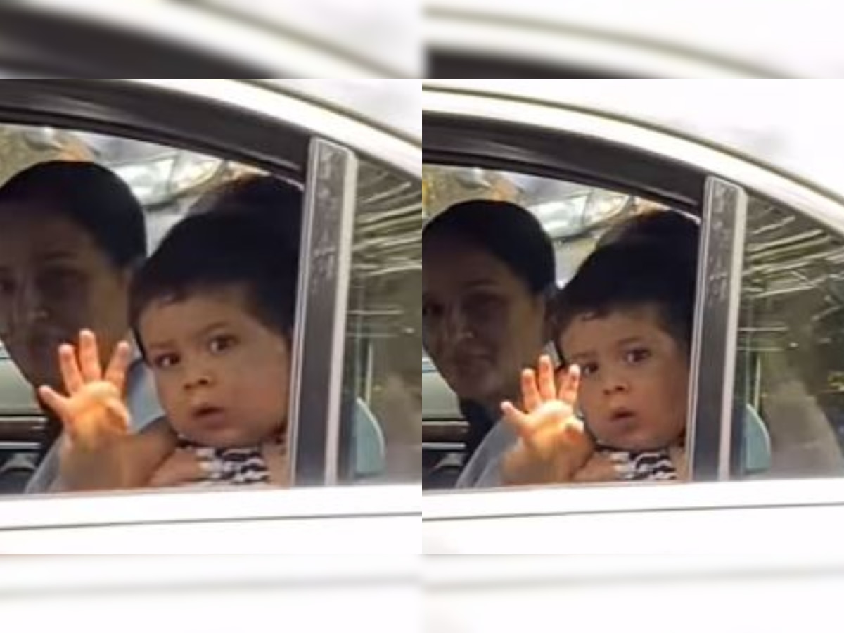 Kareena Kapoor-Saif Ali Khan's son Jeh Ali Khan peeps out of car window, waves at paps