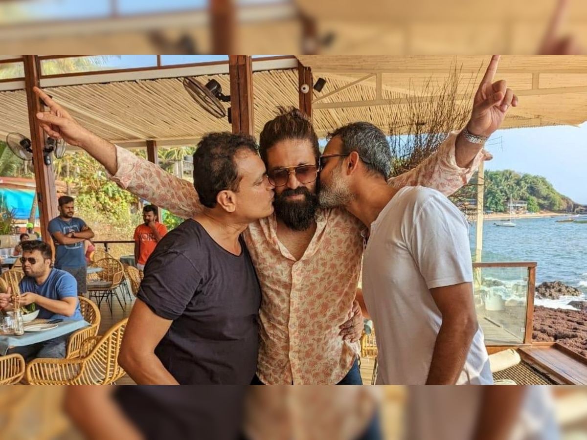 KGF Chapter 2: Yash showered with kisses as he celebrates with director Prashanth Neel, producer Vijay Kiragandur