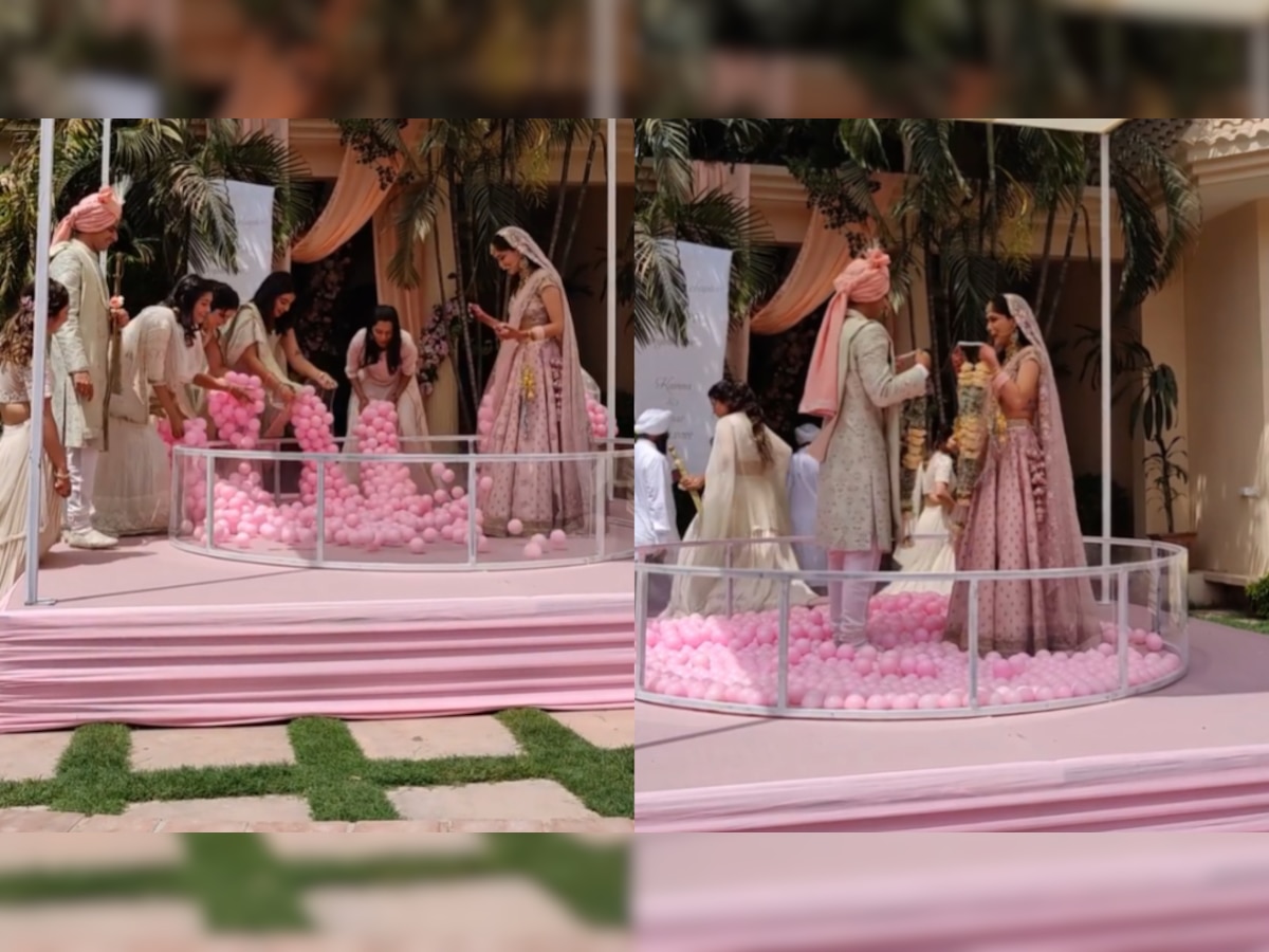 Jai Mala Xxx Video - WATCH: Video of bride and groom's unique jaimala ceremony in a ball pit  goes viral