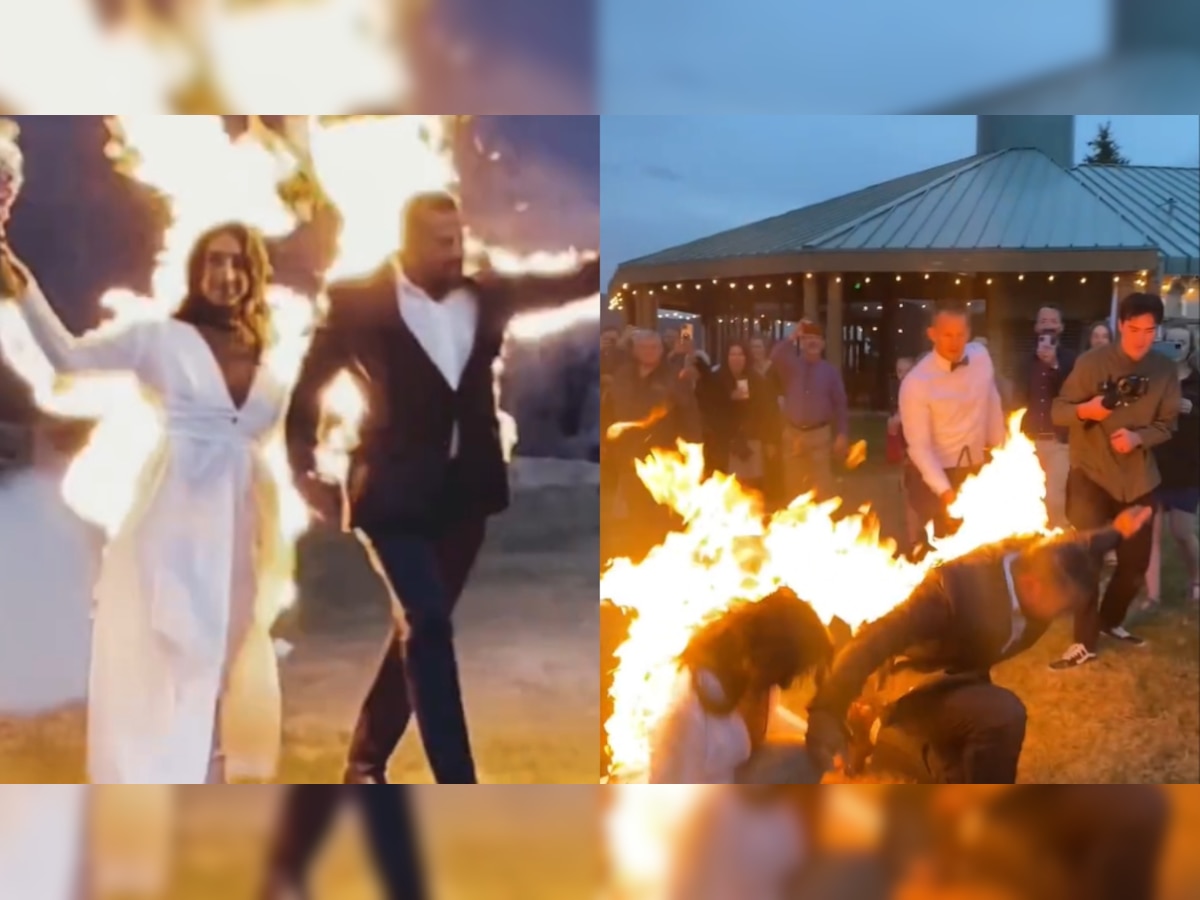 Bride and groom set themselves on fire during wedding stunt, shocking video goes viral