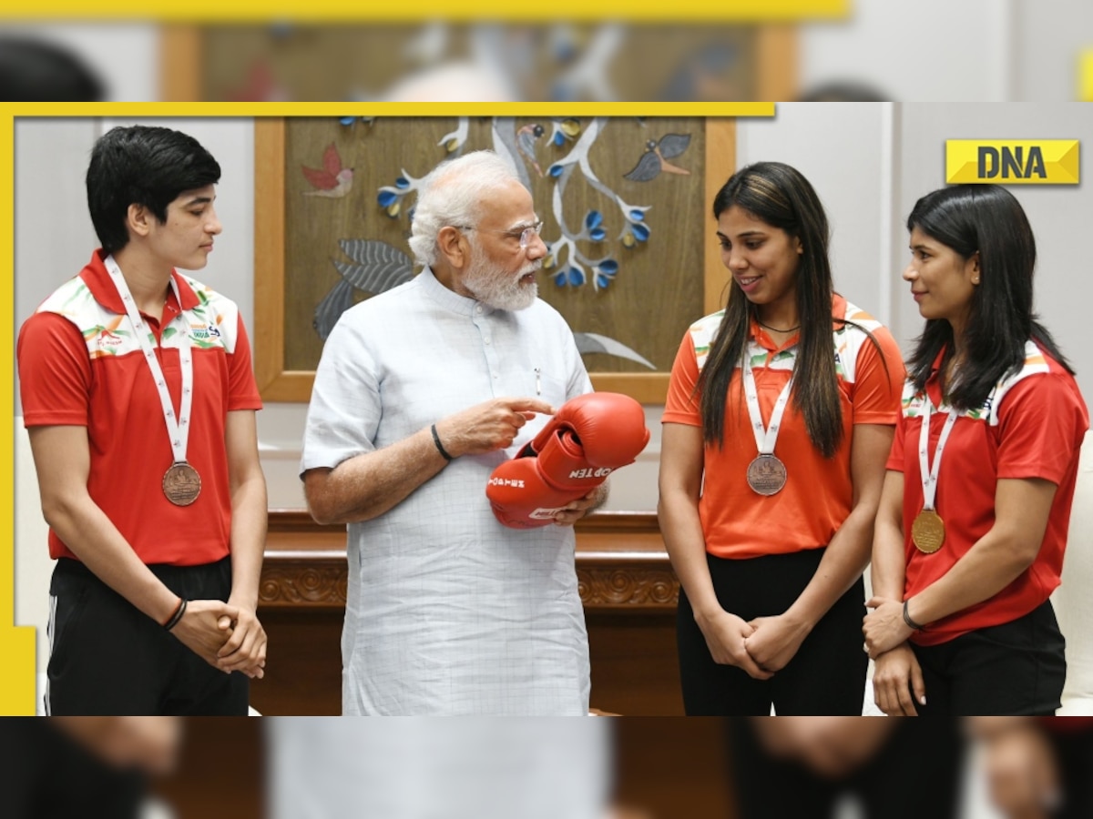 PM Modi interacts with World Boxing Championship winners Nikhat Zareen, Manisha Moun, Parveen Hooda