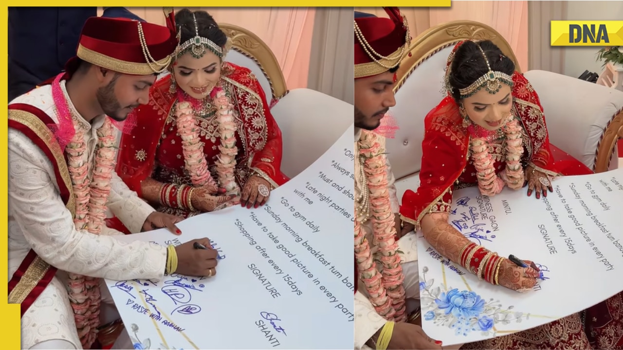 Bride, groom sign special wedding contract before eating shadi ka laddoo, watch viral video pic