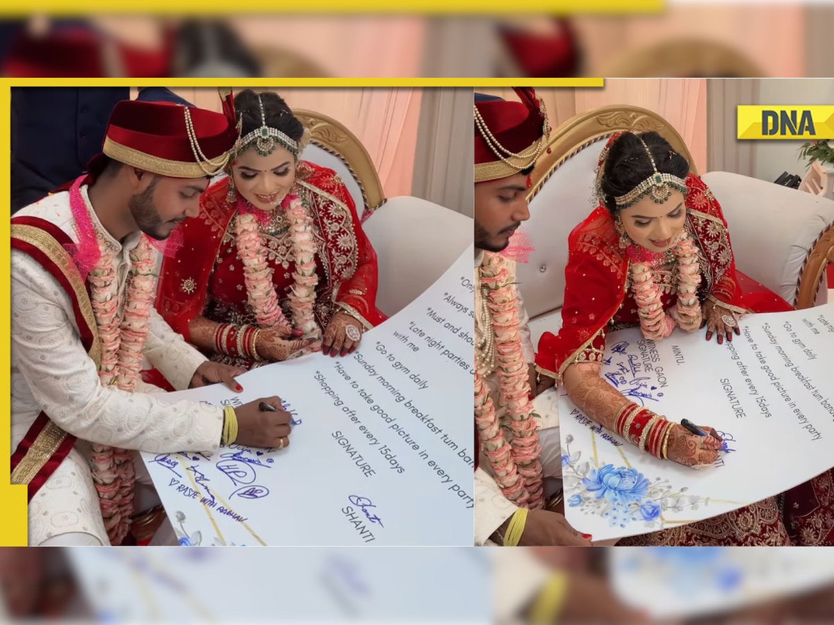 Bride, groom sign ‘special wedding contract’ before eating ‘shadi ka laddoo’, watch viral video