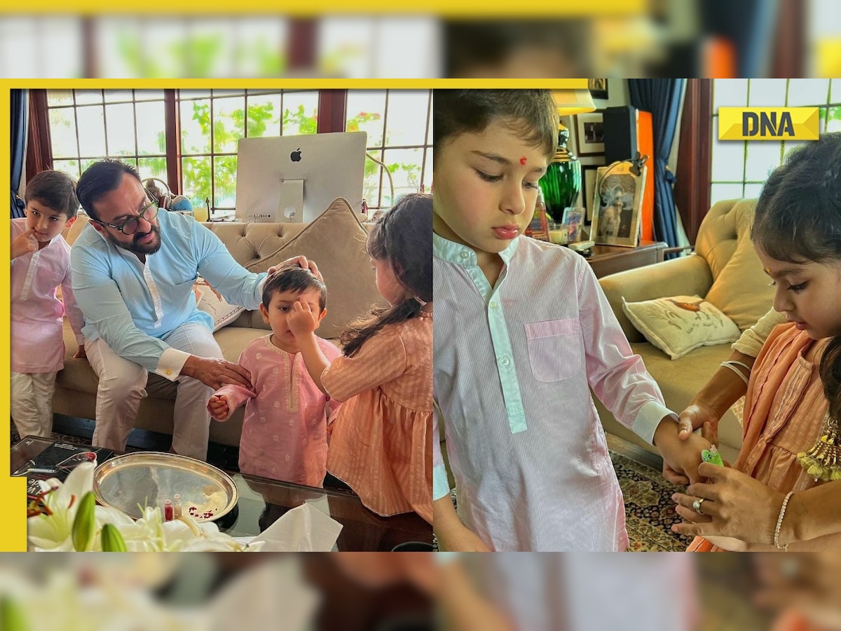 Taimur Ali Khan, Jeh Ali Khan twin in pink kurtas as they celebrate Rakhi with cousin Inaaya Kemmu