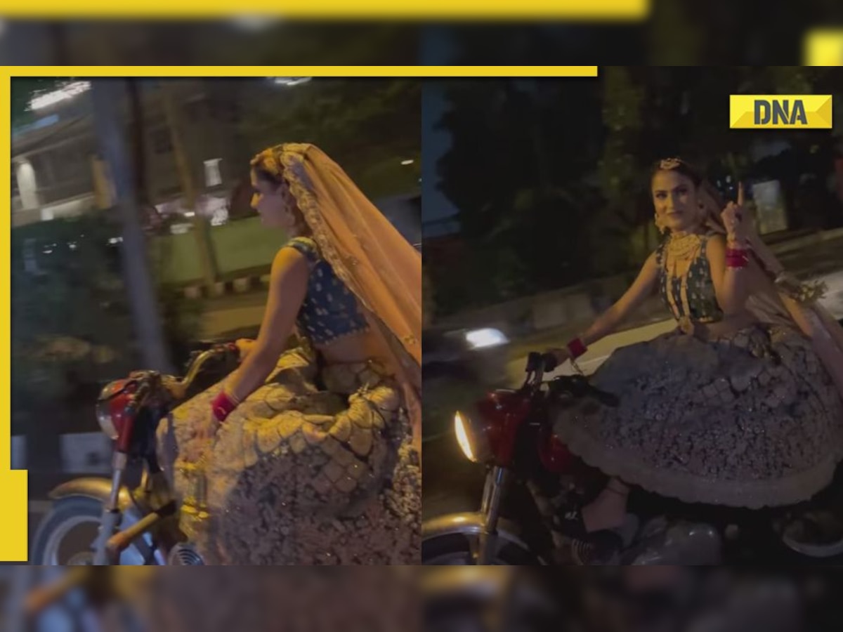 Woman dressed as 'bride' rides Bullet motorcycle in viral video: Watch