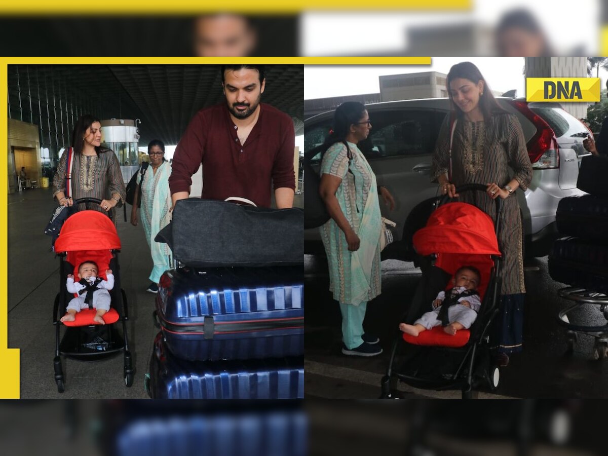 Kajal Aggarwal Husband Gautam Kitchlu Reveals Son Neils Face At The Airport Photos Go Viral