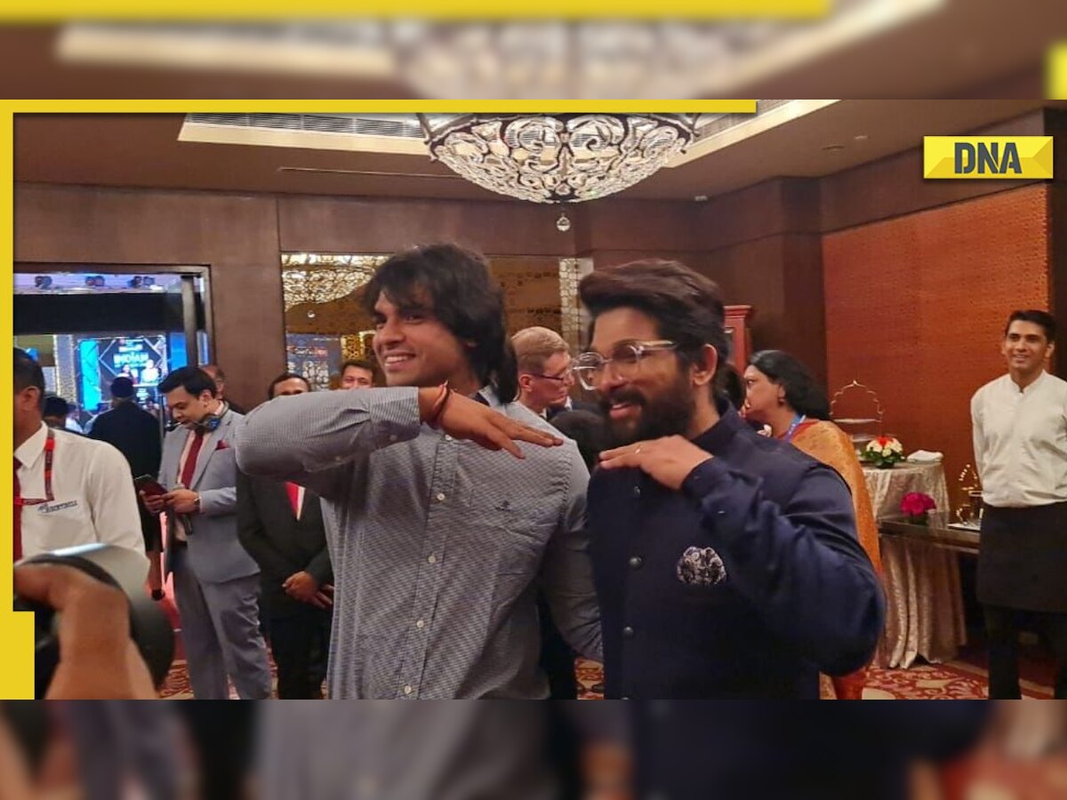 Allu Arjun poses with gold medallist Neeraj Chopra, ace athlete does Pushpa gesture with actor