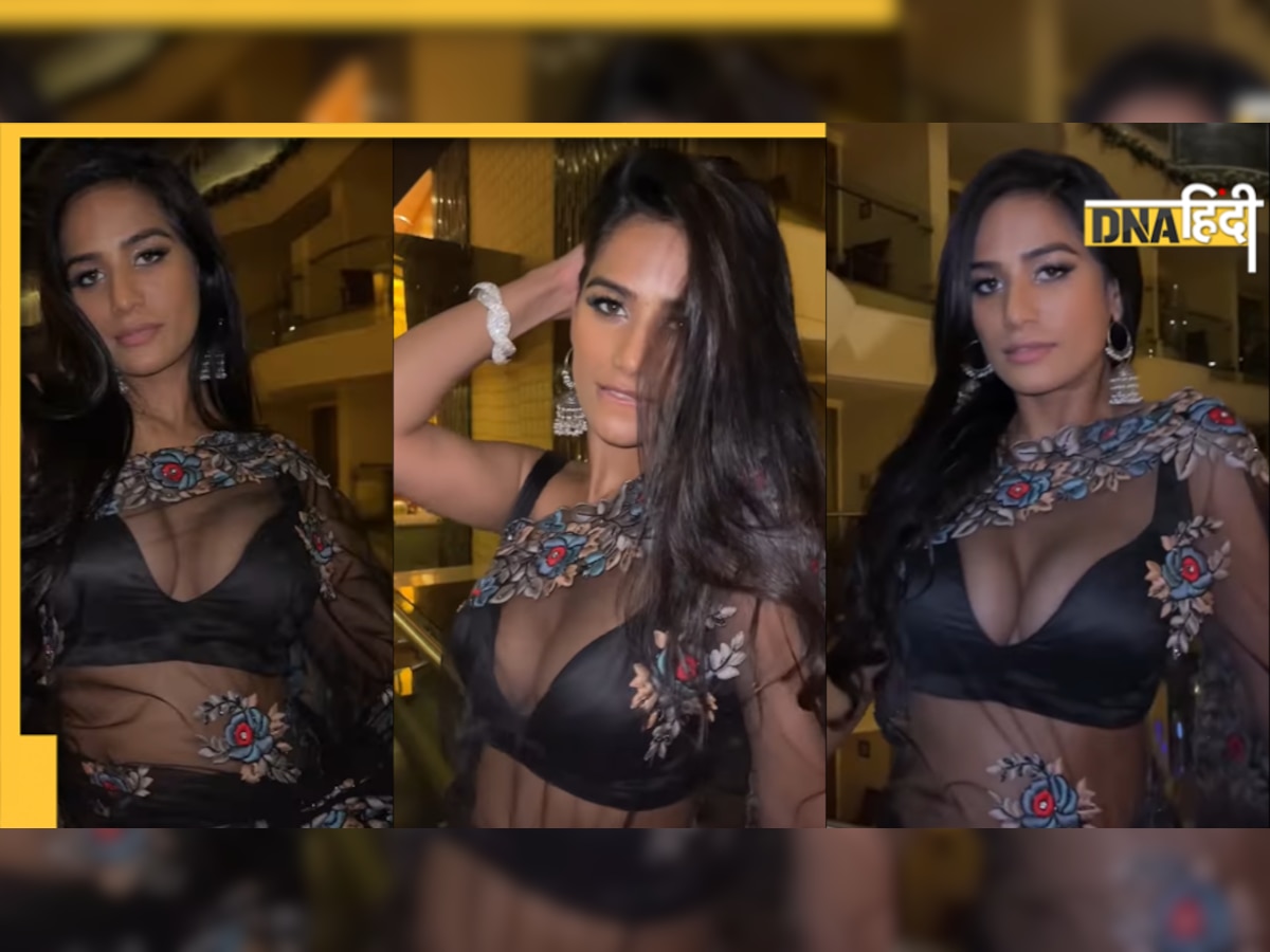 Poonam Pandey ने काली साड़ी पहन गिराई बिजलियां, Bold अवतार देख घायल हुए फैंस