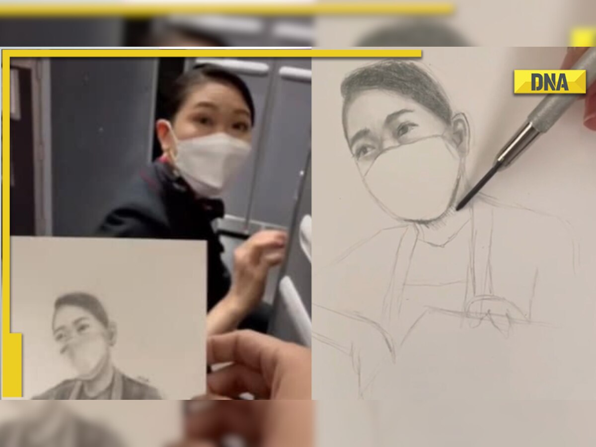 Viral video: Man draws beautiful portrait of air hostess in flight, here’s what she did