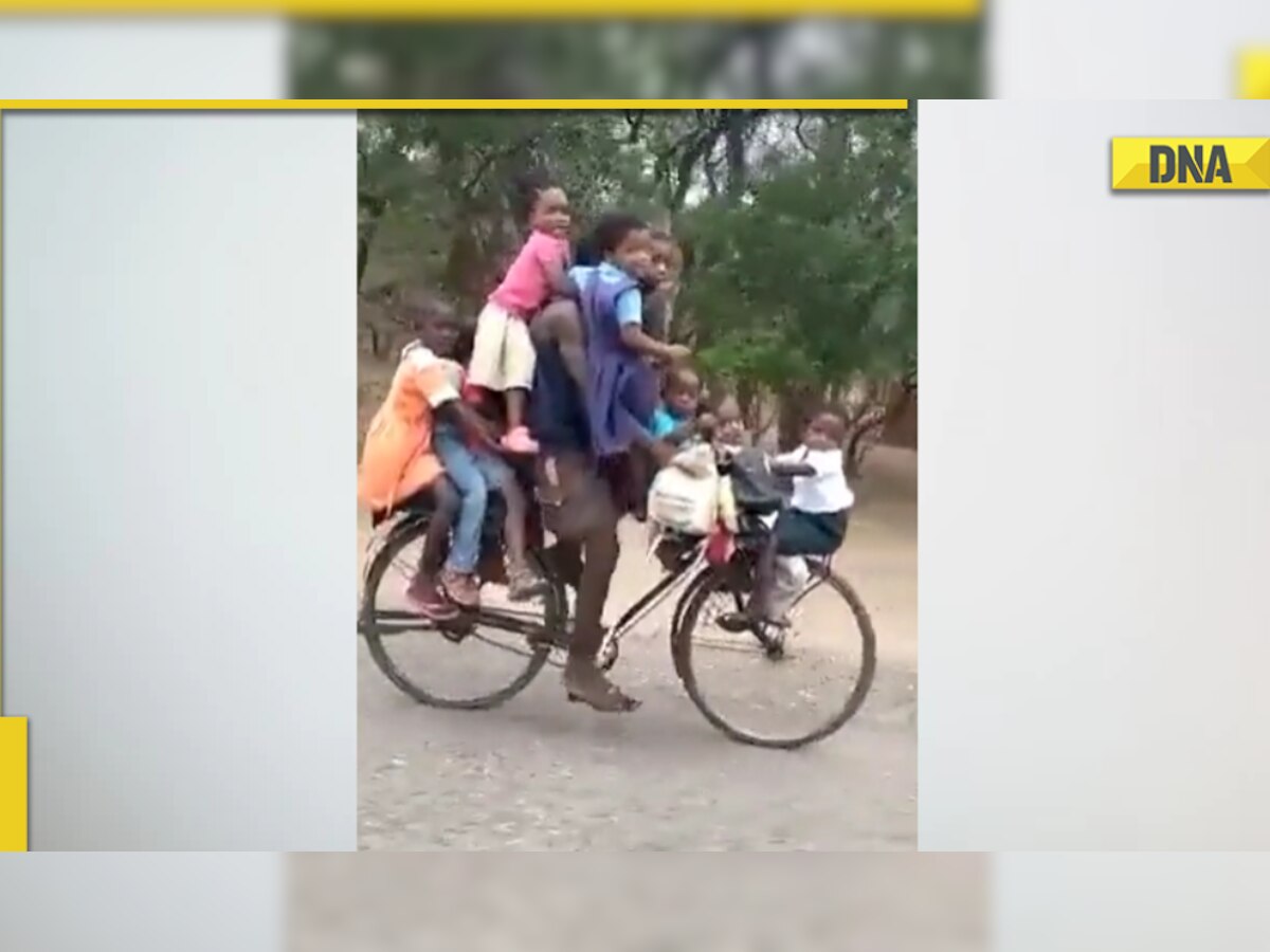 Man rides bicycle with 9 kids, viral video stuns internet