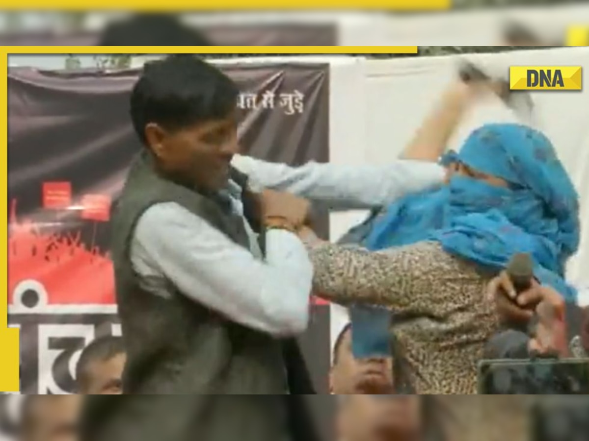 Video: Woman thrashes man with chappal on stage during 'Justice for Shraddha Walkar' event