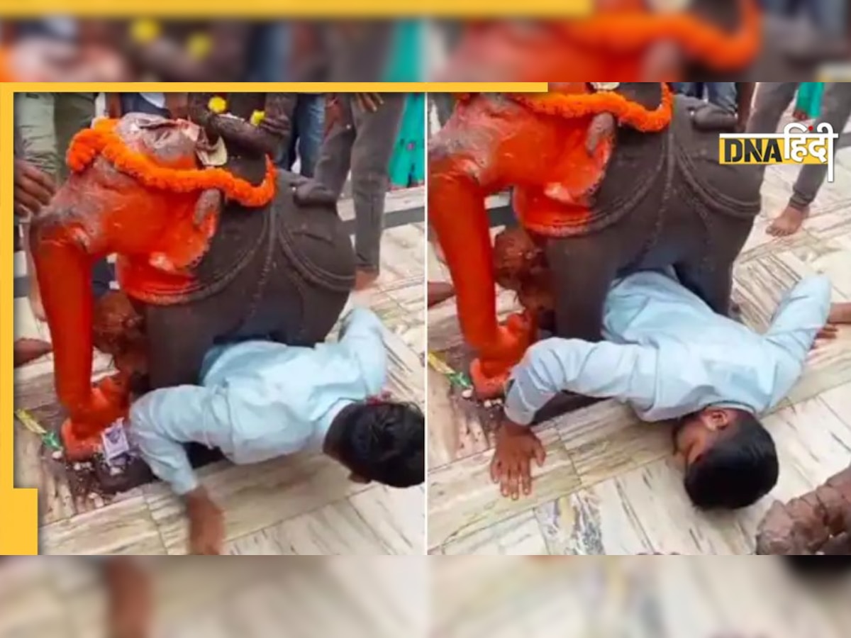 Trending Video: मंदिर में भक्ति के चक्कर में हाथी की मूर्ति के नीचे फंसा शख्स