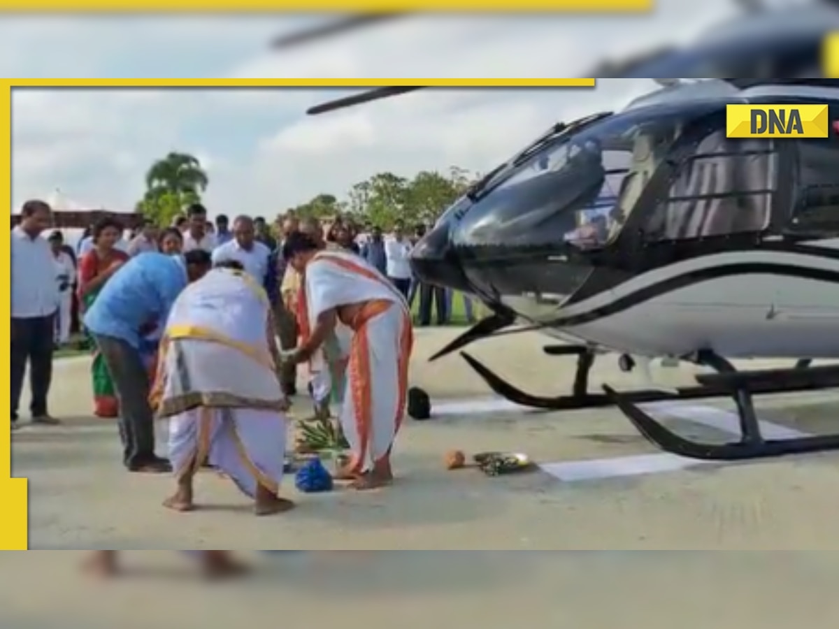 Hyderabad businessman takes newly purchased helicopter to temple for 'Vahan Puja', viral video