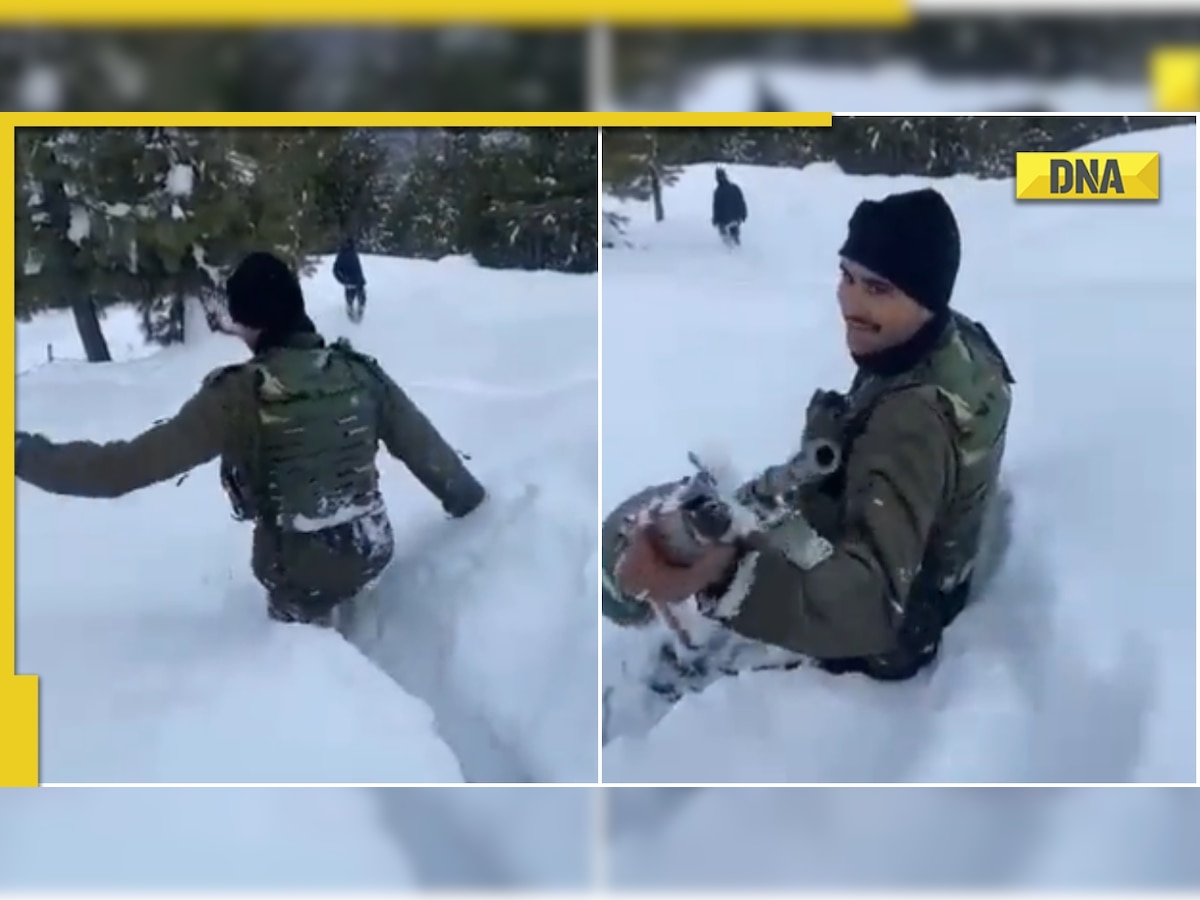 Viral video: Army jawan wades through waist-deep snow with a big smile, netizens say 'our superhero'