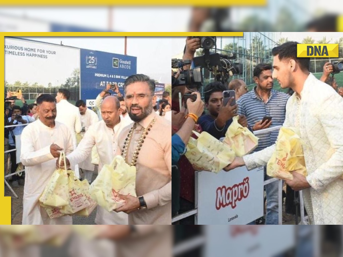 Athiya Shetty-KL Rahul wedding: Suniel Shetty and Ahan Shetty distribute sweets to paparazzi outside venue